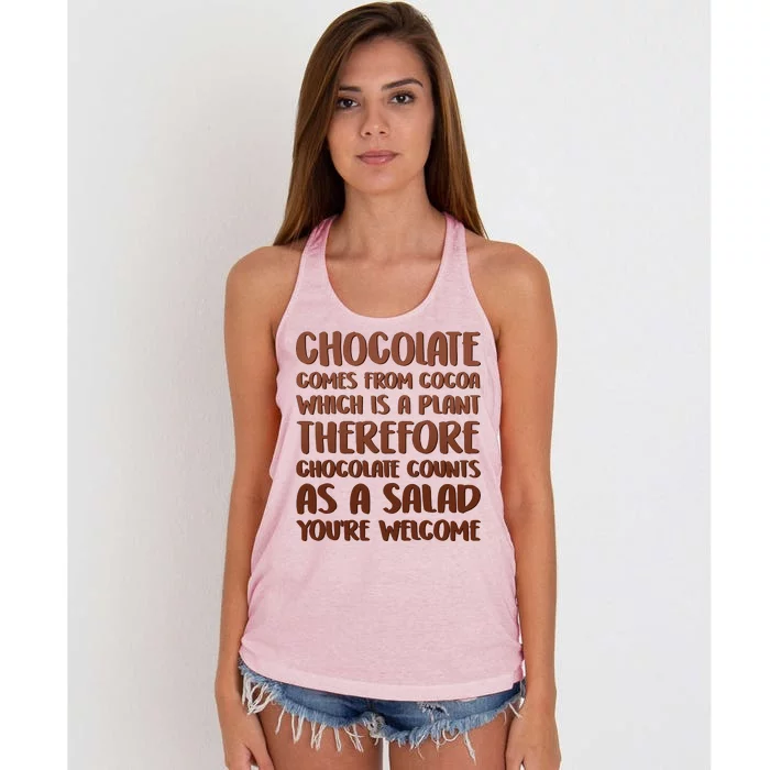 Chocolate Counts As A Salad Funny Women's Knotted Racerback Tank