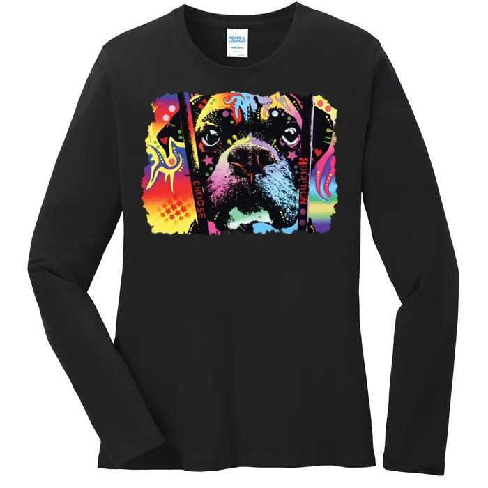 Choose Adoption Boxer Dog Dean Russo Ladies Long Sleeve Shirt