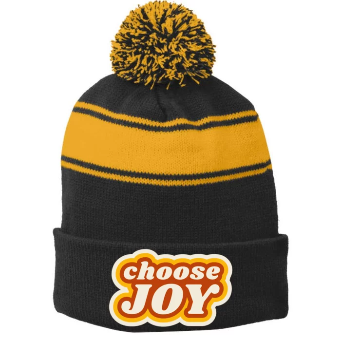 Choose Joy Stripe Pom Pom Beanie