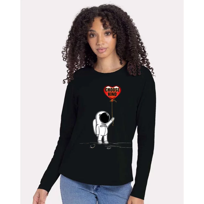 Choose Kind Astronaut Balloon Heart Anti Bullying Womens Cotton Relaxed Long Sleeve T-Shirt