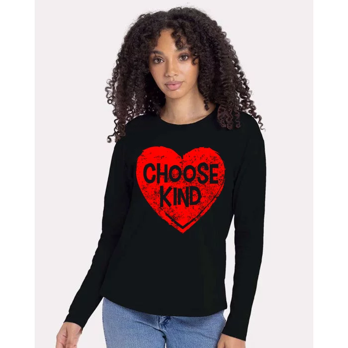 Choose Kind Distressed Heart Anti-Bullying Womens Cotton Relaxed Long Sleeve T-Shirt