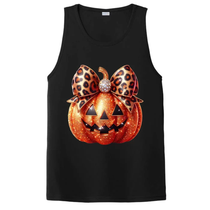 Cute Halloween Pumpkin Leopard Bow Performance Tank