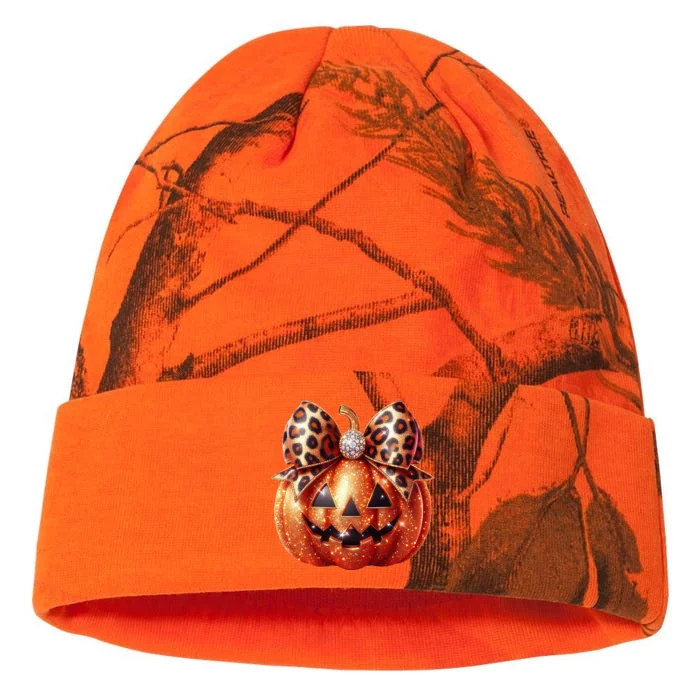 Cute Halloween Pumpkin Leopard Bow Kati - 12in Camo Beanie