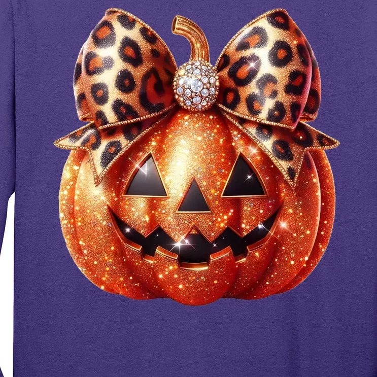 Cute Halloween Pumpkin Leopard Bow Long Sleeve Shirt