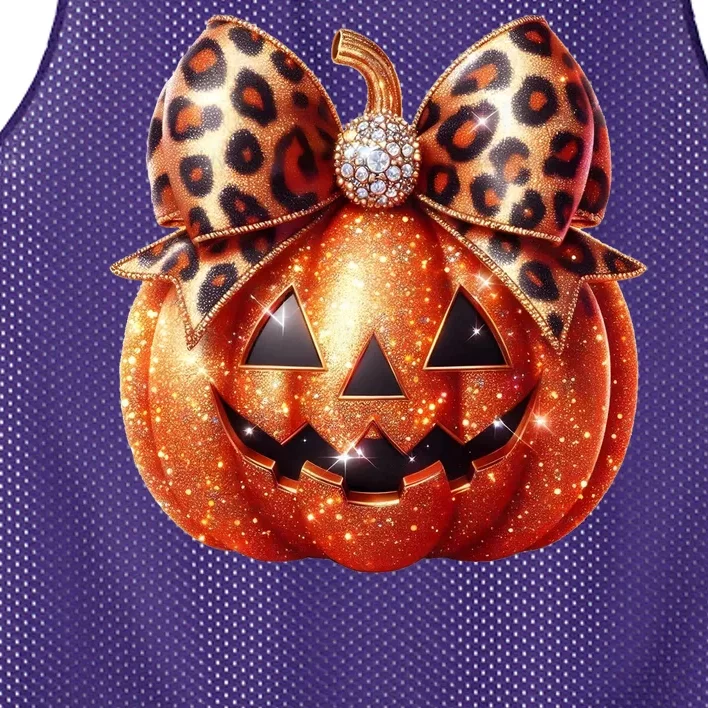 Cute Halloween Pumpkin Leopard Bow Mesh Reversible Basketball Jersey Tank