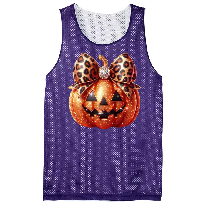 Cute Halloween Pumpkin Leopard Bow Mesh Reversible Basketball Jersey Tank