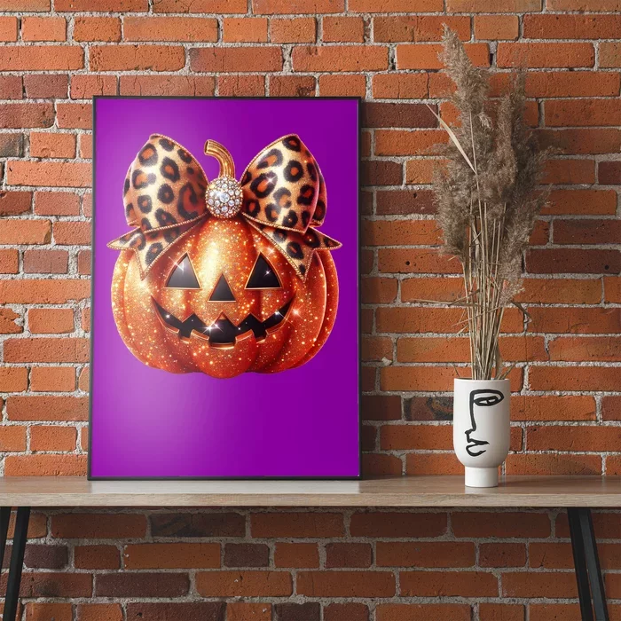 Cute Halloween Pumpkin Leopard Bow Poster