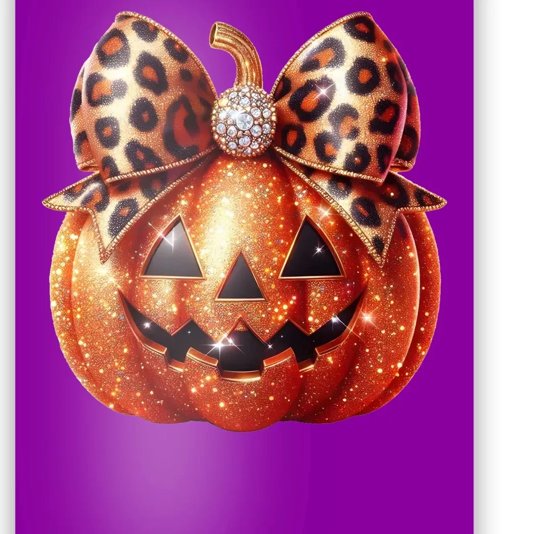 Cute Halloween Pumpkin Leopard Bow Poster