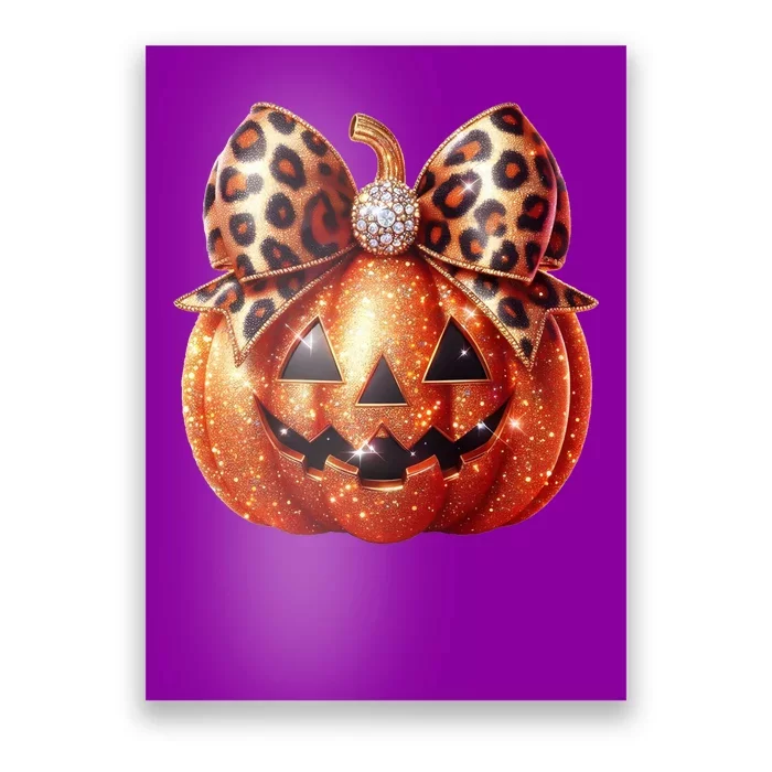 Cute Halloween Pumpkin Leopard Bow Poster