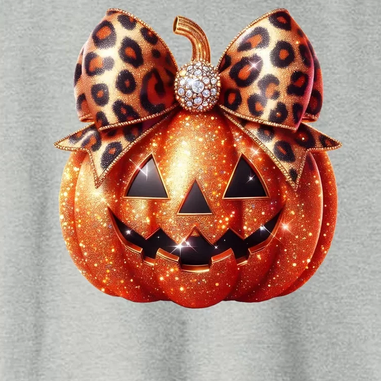 Cute Halloween Pumpkin Leopard Bow Women's Crop Top Tee