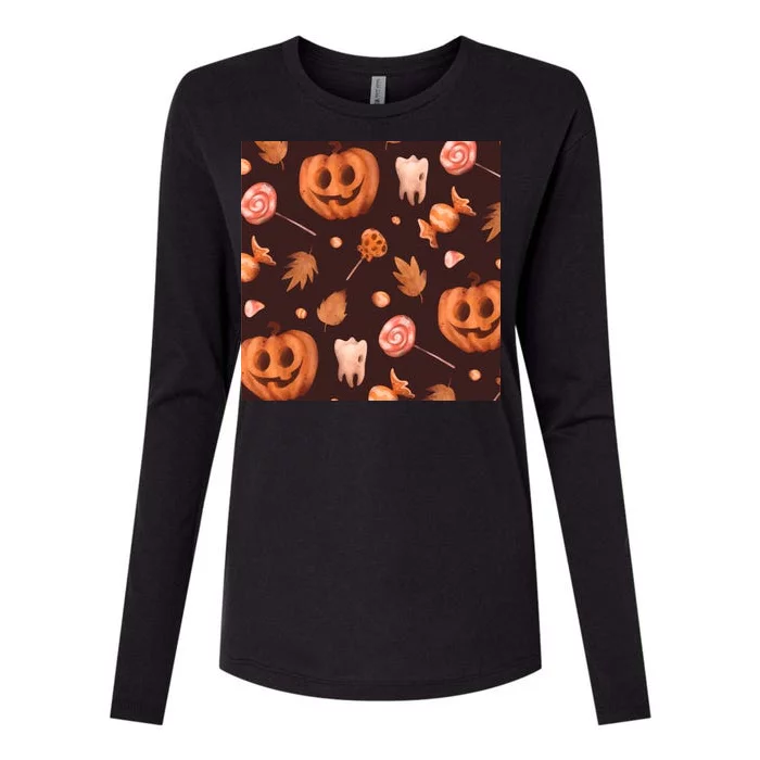 Creepy Halloween Pumpkin Candy Womens Cotton Relaxed Long Sleeve T-Shirt