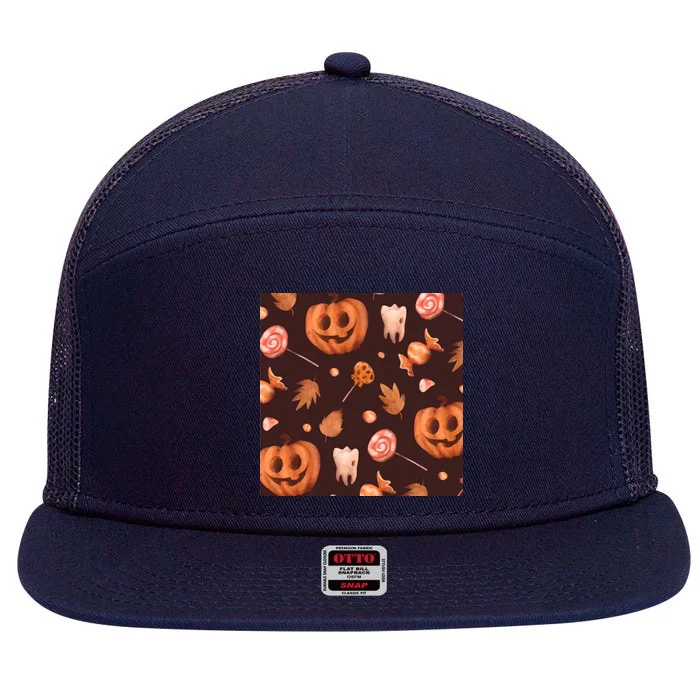 Creepy Halloween Pumpkin Candy 7 Panel Mesh Trucker Snapback Hat