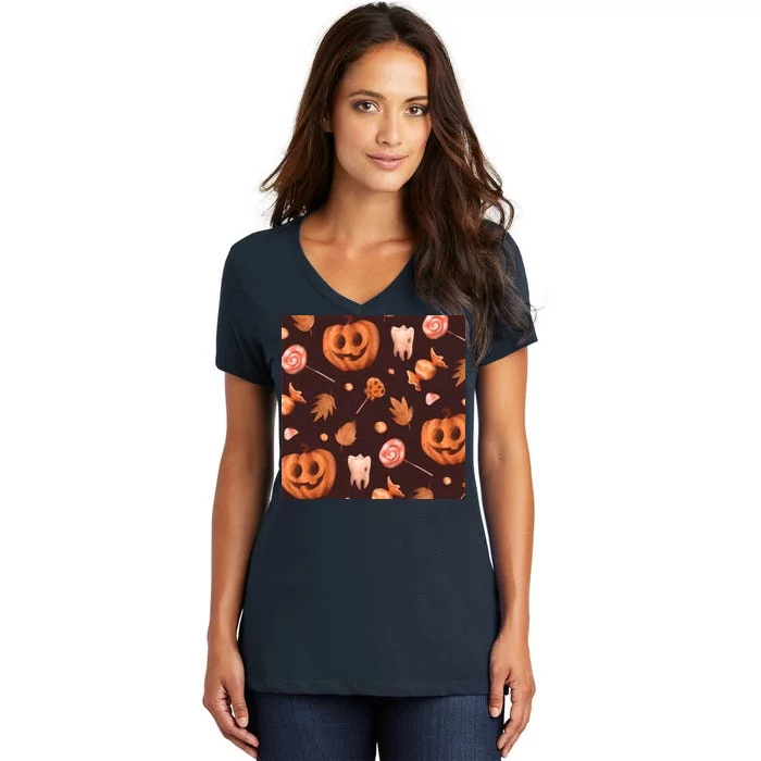 Creepy Halloween Pumpkin Candy Women's V-Neck T-Shirt