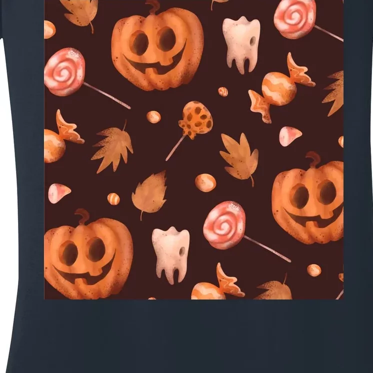 Creepy Halloween Pumpkin Candy Women's V-Neck T-Shirt