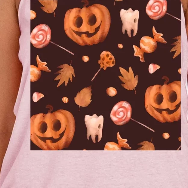 Creepy Halloween Pumpkin Candy Women's Knotted Racerback Tank