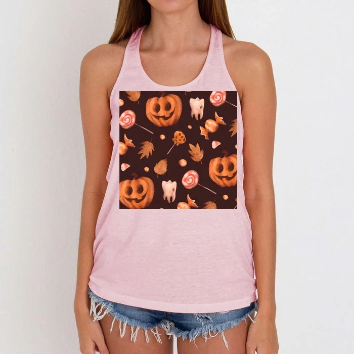 Creepy Halloween Pumpkin Candy Women's Knotted Racerback Tank