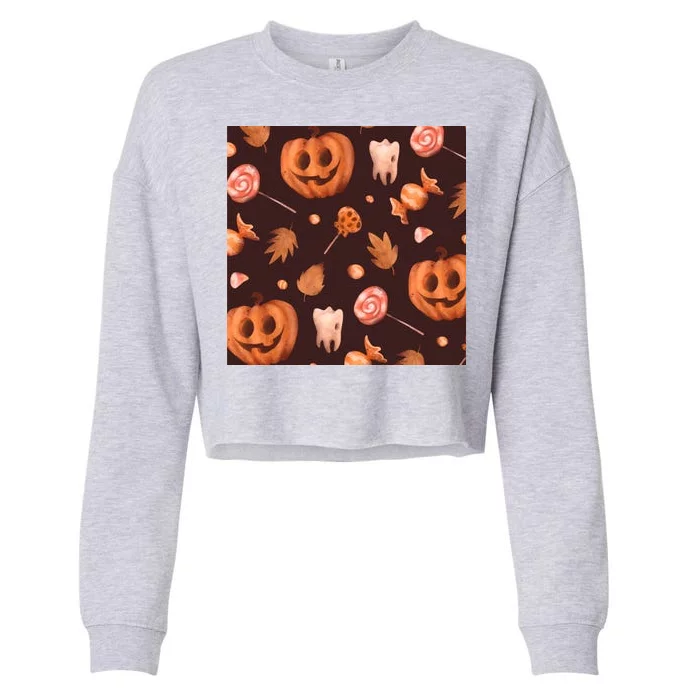 Creepy Halloween Pumpkin Candy Cropped Pullover Crew