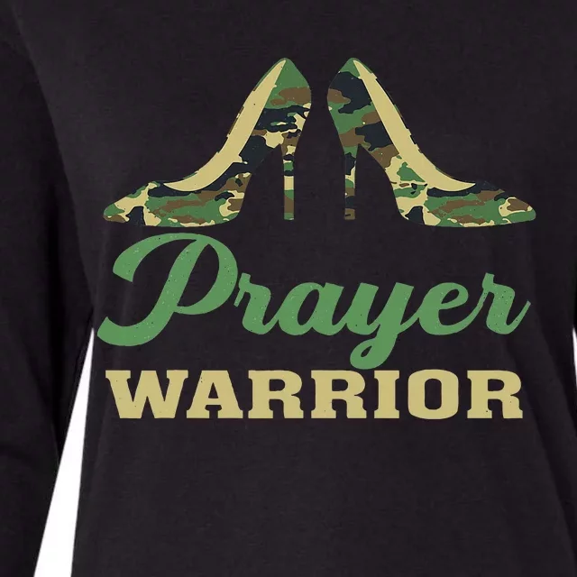 Camo Heels Prayer Warrior Faith God Jesus Christian Womens Cotton Relaxed Long Sleeve T-Shirt