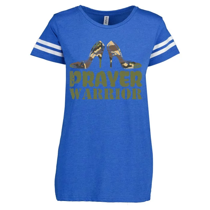 Camo Heels Prayer Warrior Faith God Jesus Christian Enza Ladies Jersey Football T-Shirt