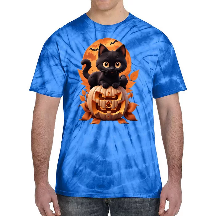 Cat Halloween Pumpkin Funny Cat Lover Costume Halloween Tie-Dye T-Shirt