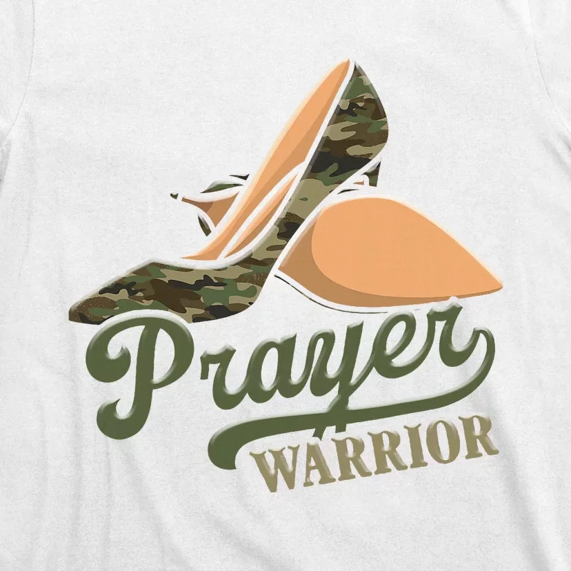 Camo Heels Prayer Warrior Faith God Jesus Christian Women T-Shirt