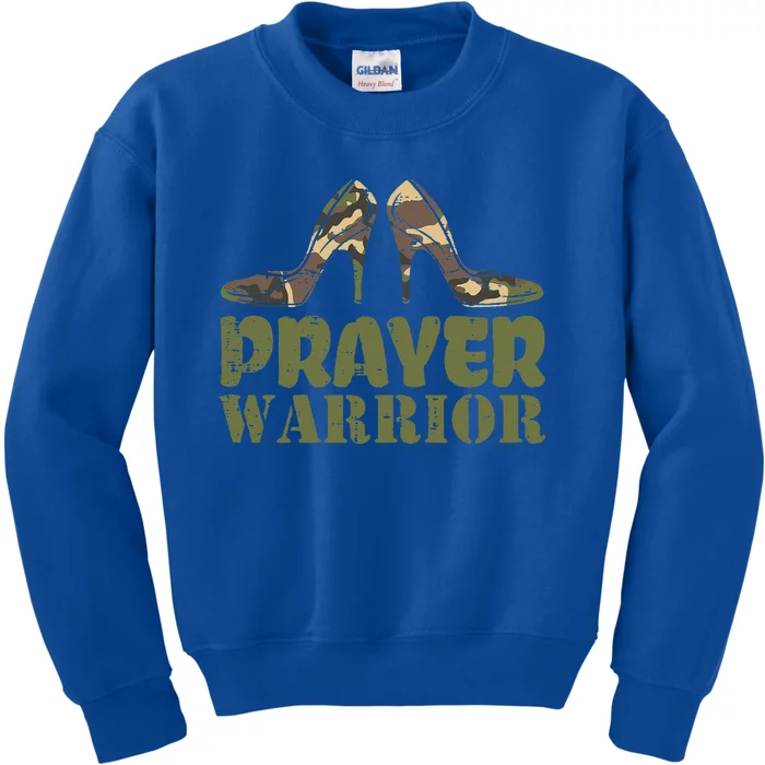 Camo Heels Prayer Warrior Faith God Jesus Christian Kids Sweatshirt