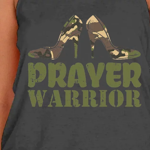 Camo Heels Prayer Warrior Faith God Jesus Women's Knotted Racerback Tank