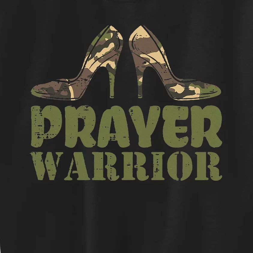 Camo Heels Prayer Warrior Faith God Jesus Kids Sweatshirt