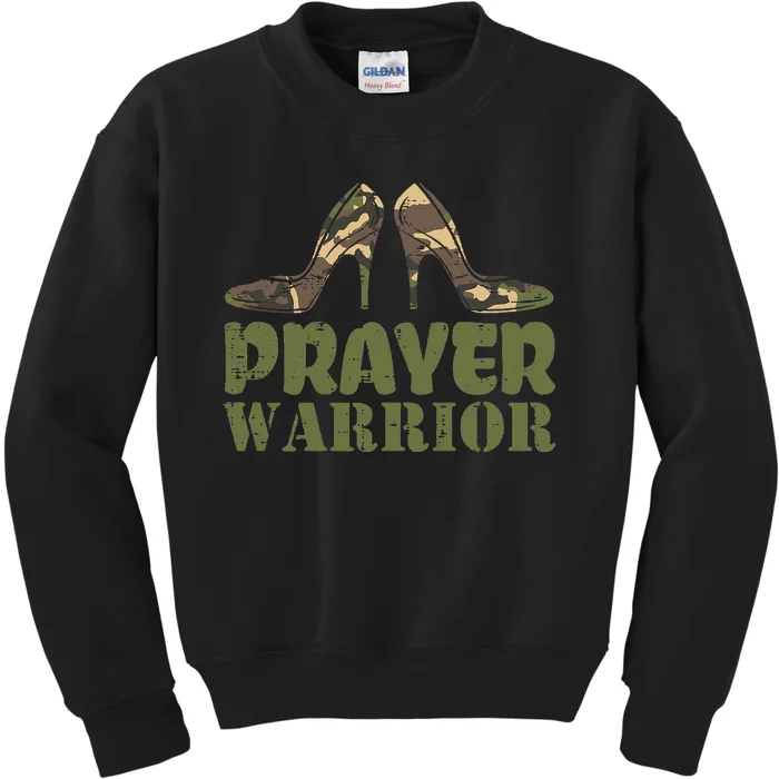 Camo Heels Prayer Warrior Faith God Jesus Kids Sweatshirt