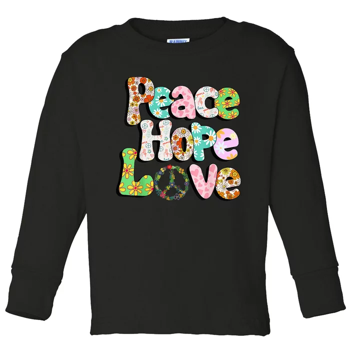 Colorful Halloween Peace Sign Love 60s 70s Hippie Costume Toddler Long Sleeve Shirt