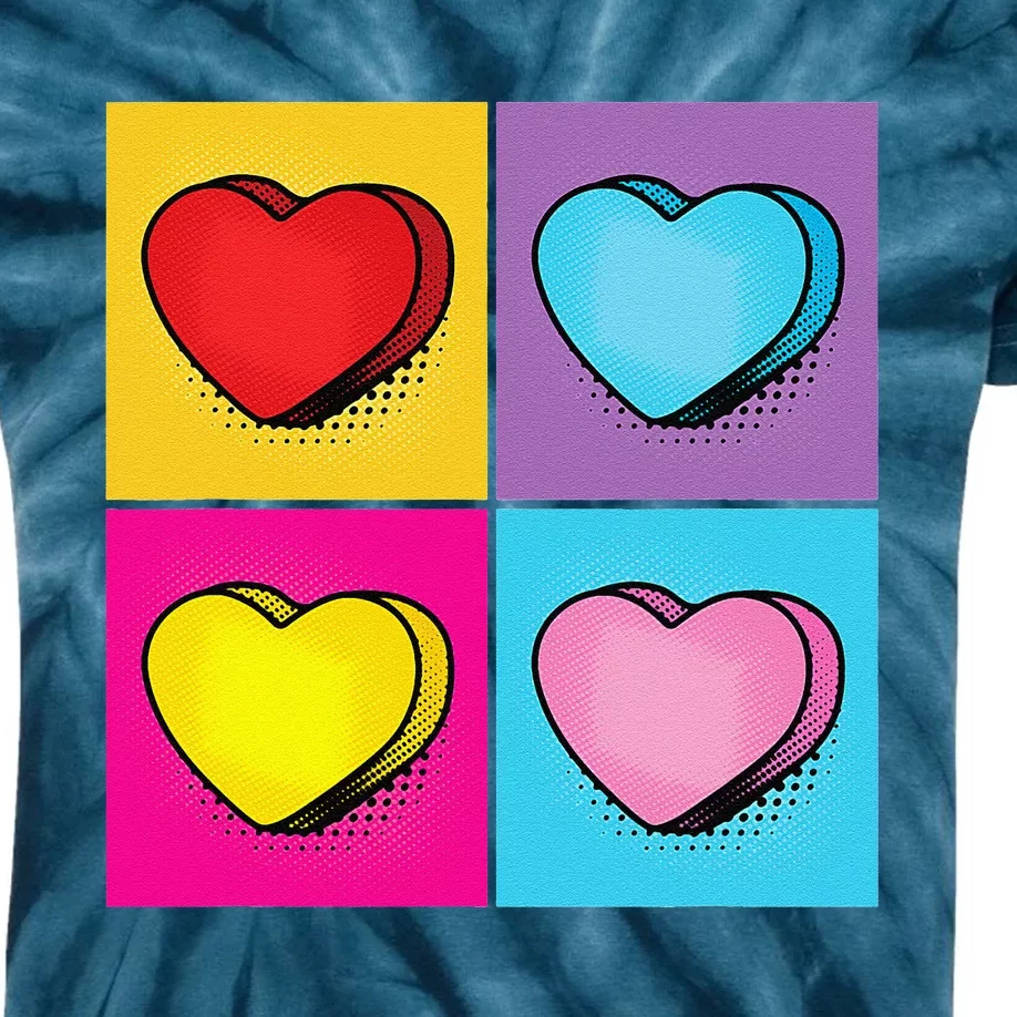 Candy Heart Pop Art Valentine's Day Graphic Kids Tie-Dye T-Shirt