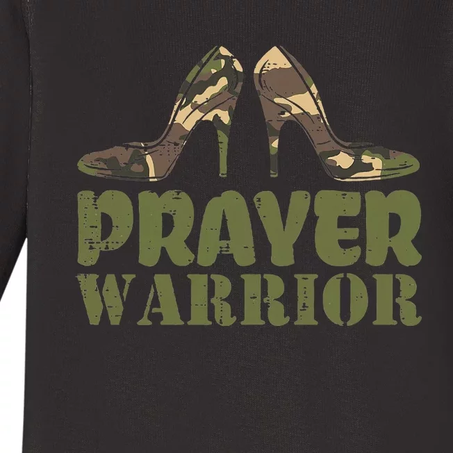 Camo Heels Prayer Warrior Faith God Jesus Christian Women Baby Long Sleeve Bodysuit