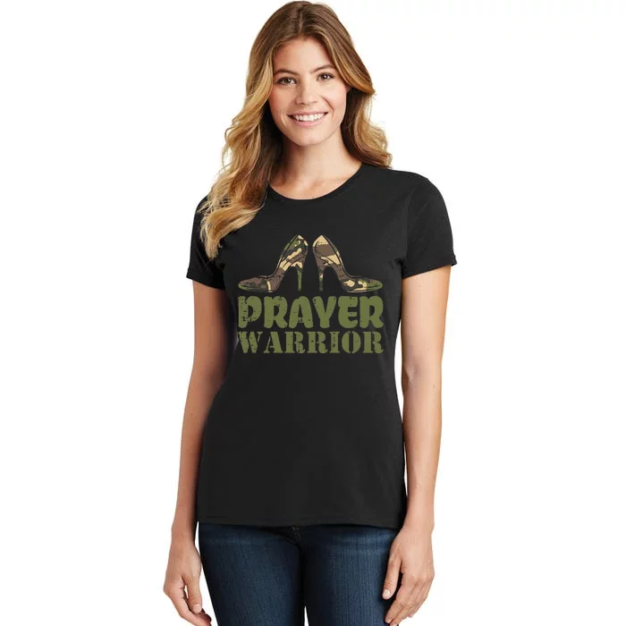 Camo Heels Prayer Warrior Faith God Jesus Christian Women Women's T-Shirt