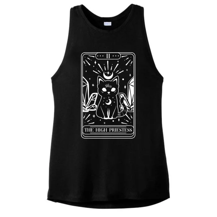 Cat High Priestess Tarot Card Witchy Astrology Gothic Occult Gift Ladies Tri-Blend Wicking Tank