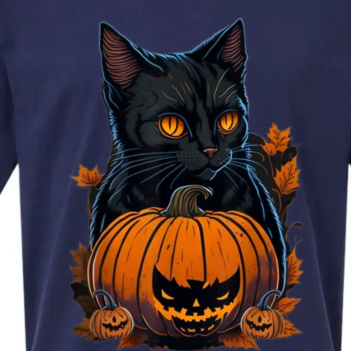 Cat Halloween Pumpkin Funny Cat Lover Costume Halloween Sueded Cloud Jersey T-Shirt