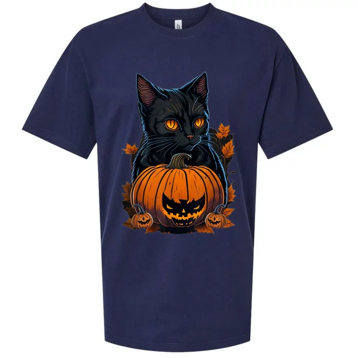 Cat Halloween Pumpkin Funny Cat Lover Costume Halloween Sueded Cloud Jersey T-Shirt