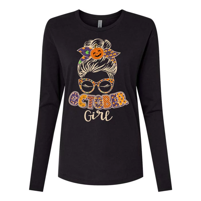 Cute Halloween Patterns October Girl Womens Cotton Relaxed Long Sleeve T-Shirt