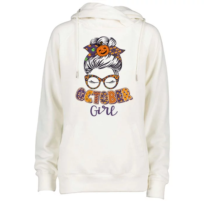 Cute Halloween Patterns October Girl Womens Funnel Neck Pullover Hood