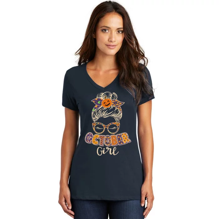 Cute Halloween Patterns October Girl Women's V-Neck T-Shirt