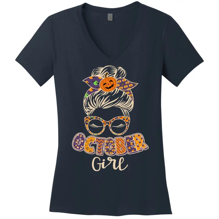 Cute Halloween Patterns October Girl Women's V-Neck T-Shirt