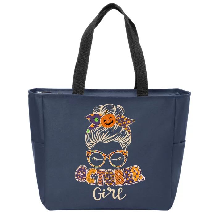 Cute Halloween Patterns October Girl Zip Tote Bag