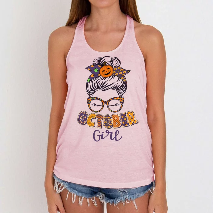 Cute Halloween Patterns October Girl Women's Knotted Racerback Tank