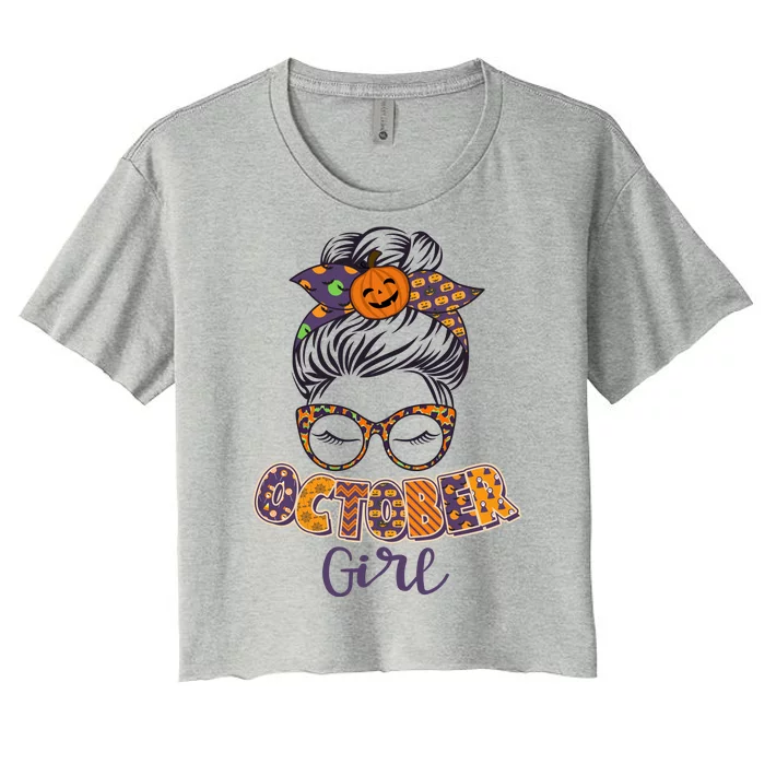 Cute Halloween Patterns October Girl Women's Crop Top Tee