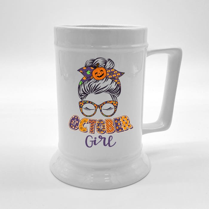 Cute Halloween Patterns October Girl Front & Back Beer Stein