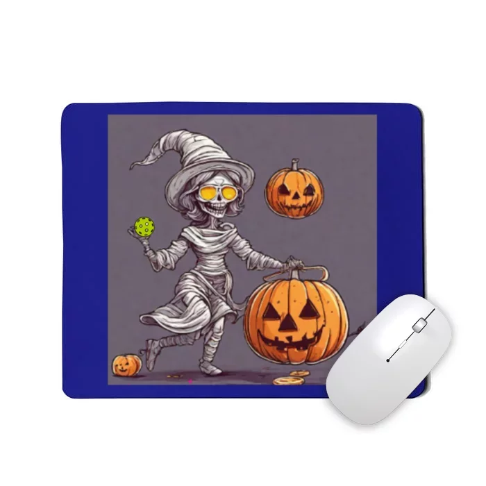 Cute Halloween Pickleball Mummy Witch With Pumpkins Gift Mousepad