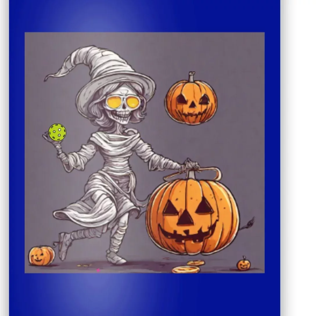 Cute Halloween Pickleball Mummy Witch With Pumpkins Gift Poster