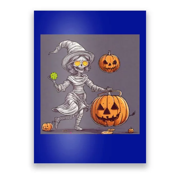 Cute Halloween Pickleball Mummy Witch With Pumpkins Gift Poster