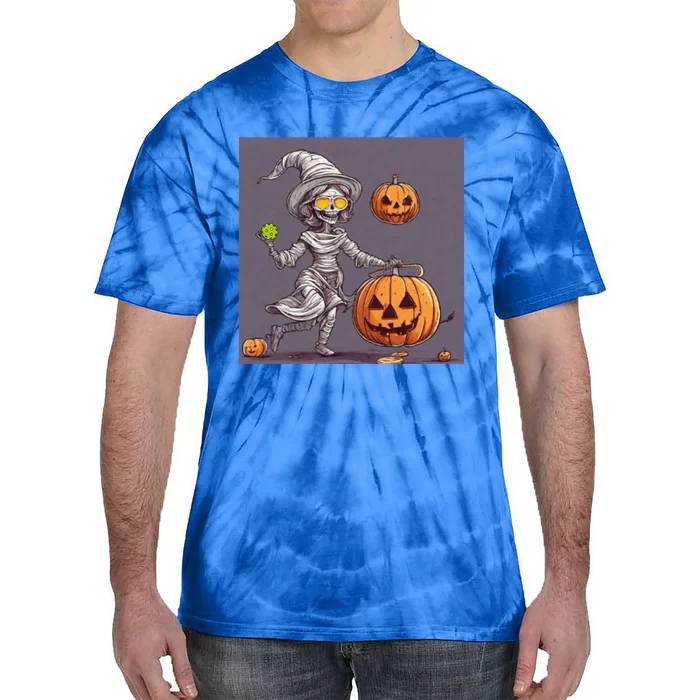 Cute Halloween Pickleball Mummy Witch With Pumpkins Gift Tie-Dye T-Shirt