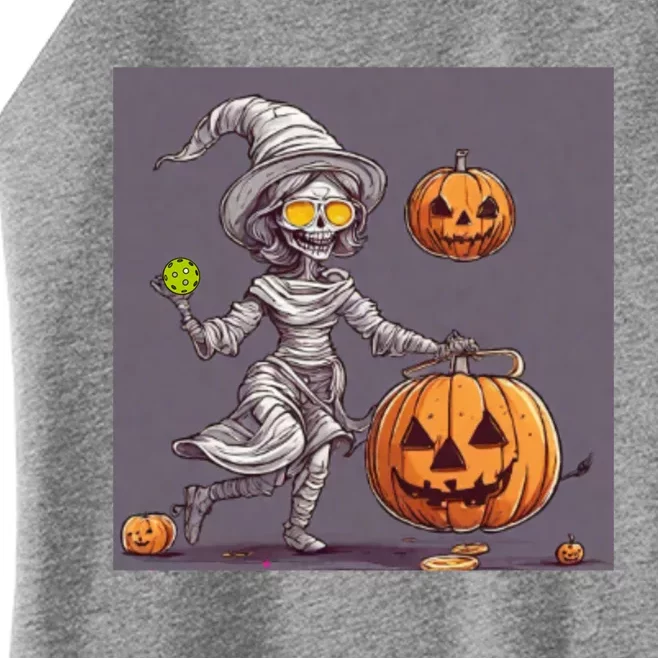 Cute Halloween Pickleball Mummy Witch With Pumpkins Gift Women’s Perfect Tri Rocker Tank