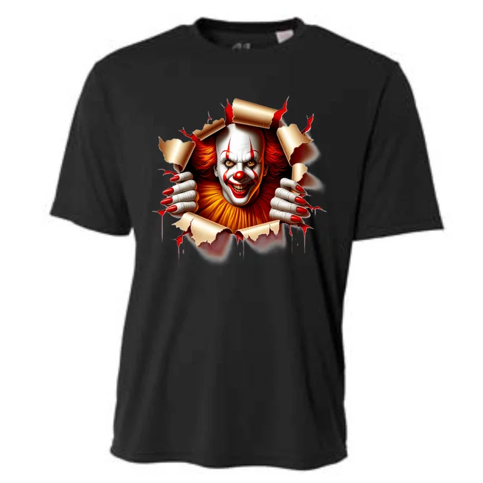 Creepy Halloween Peeking Through Clown Cooling Performance Crew T-Shirt